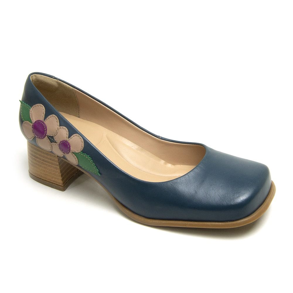 Sapato Bico Quadrado Couro Legítimo Loja Miuzzi