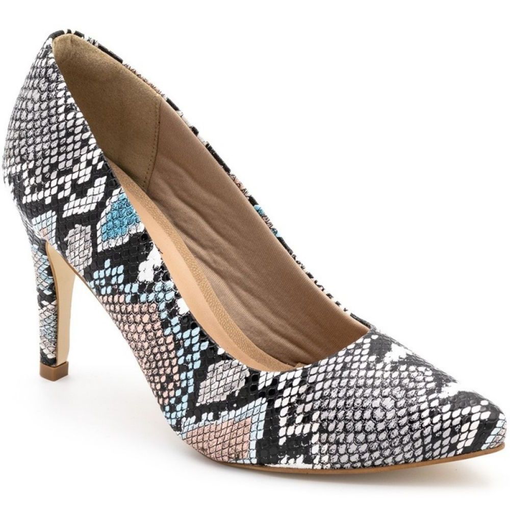 Sapato Scarpin Salto Alto em Napa Cobra Cinza Haldrys