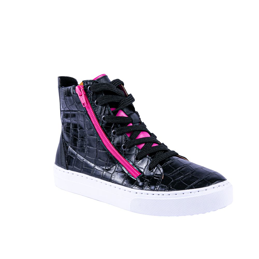 Coturno adventure feminino tênis cano shop alto preto com rosa