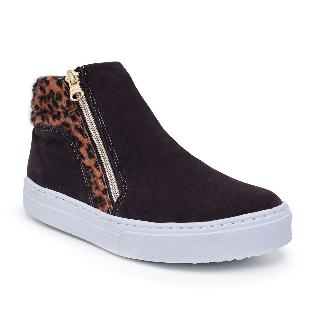 T nis Casual Feminino Cano Alto com Z per Camur a Caf On a Haldrys