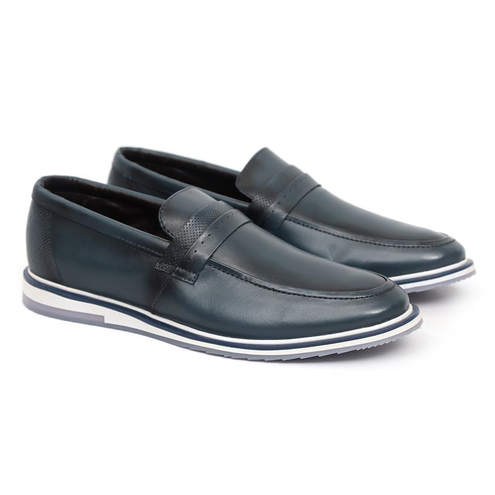 Sapato Loafer Esporte Fino Couro Azul Malta Shoes