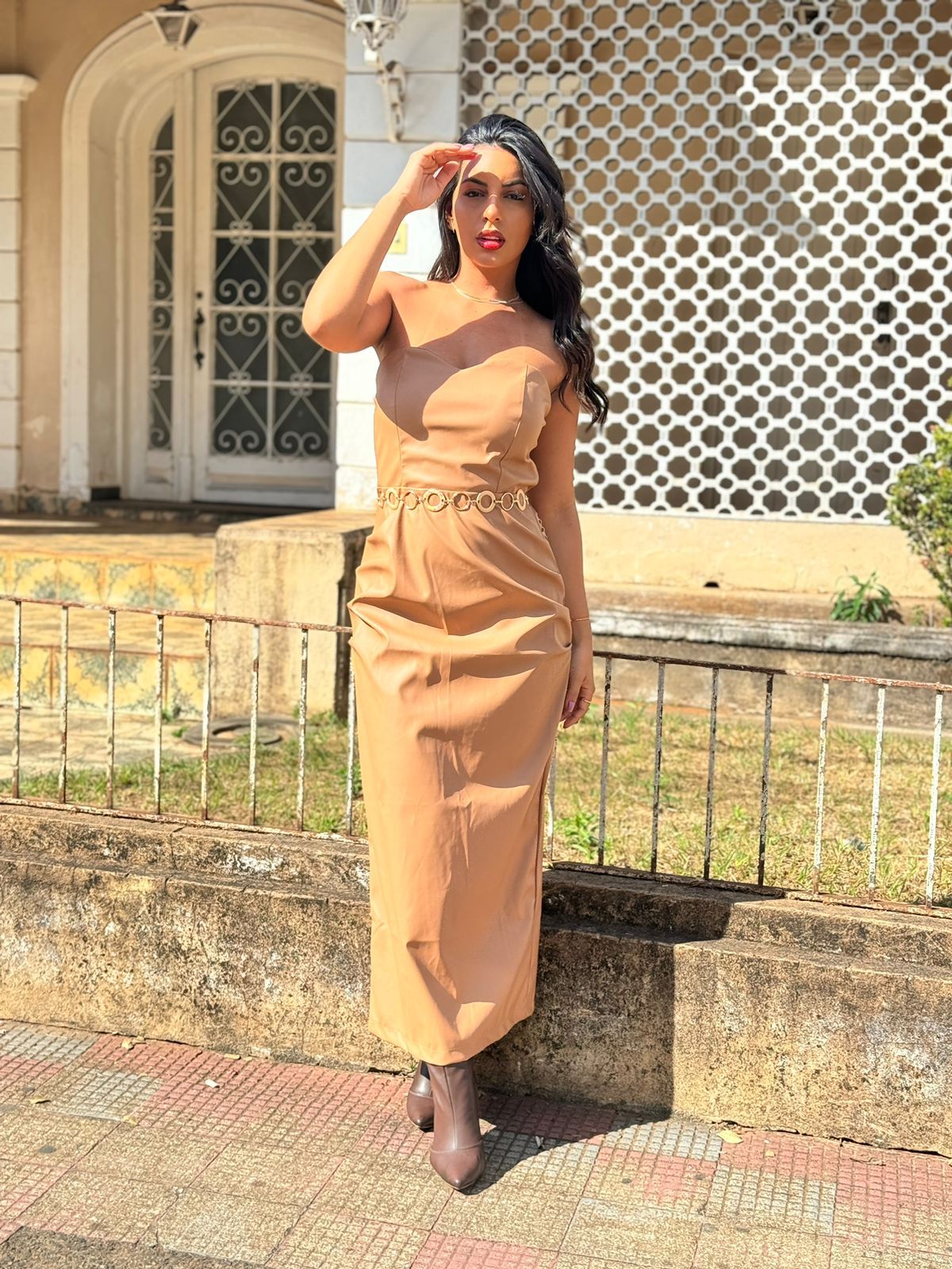 vestido tomara que caia de couro eco MHA VIANA STORE