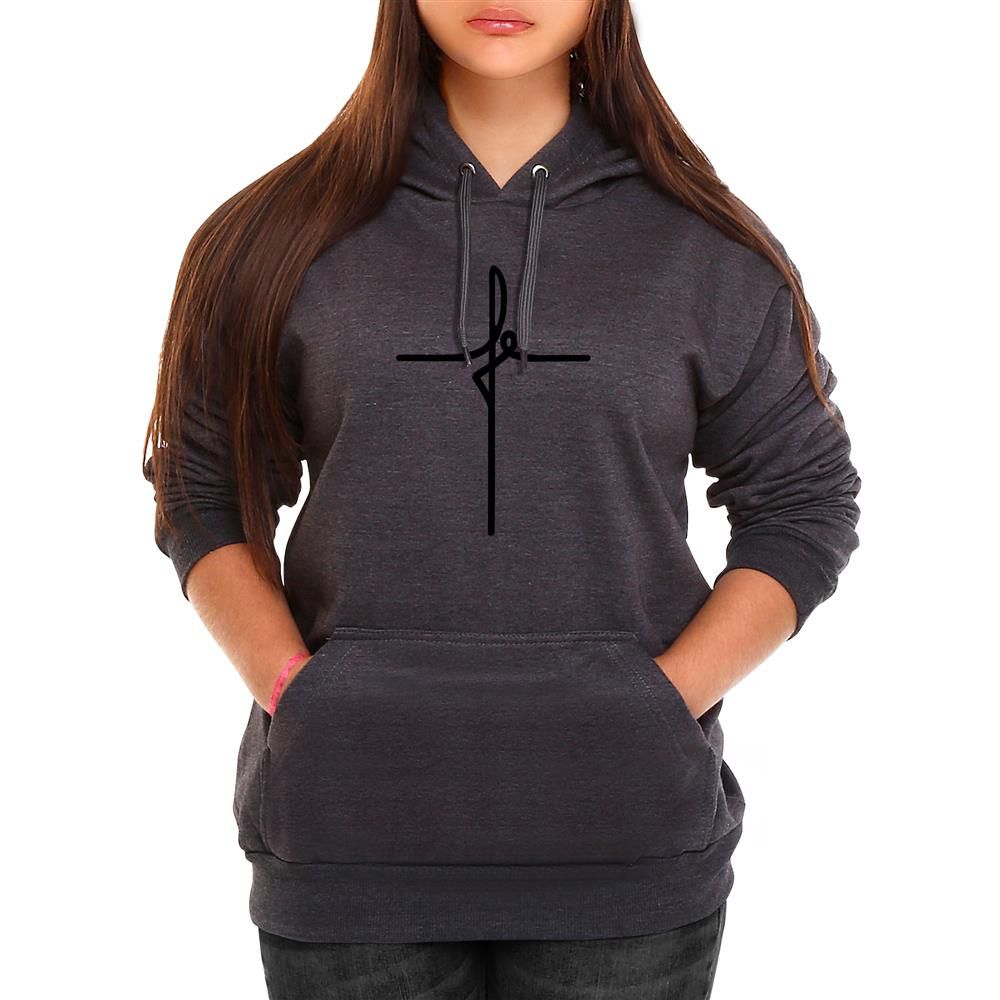 Moletom Escrito F Feminino Canguru com Capuz Chumbo
