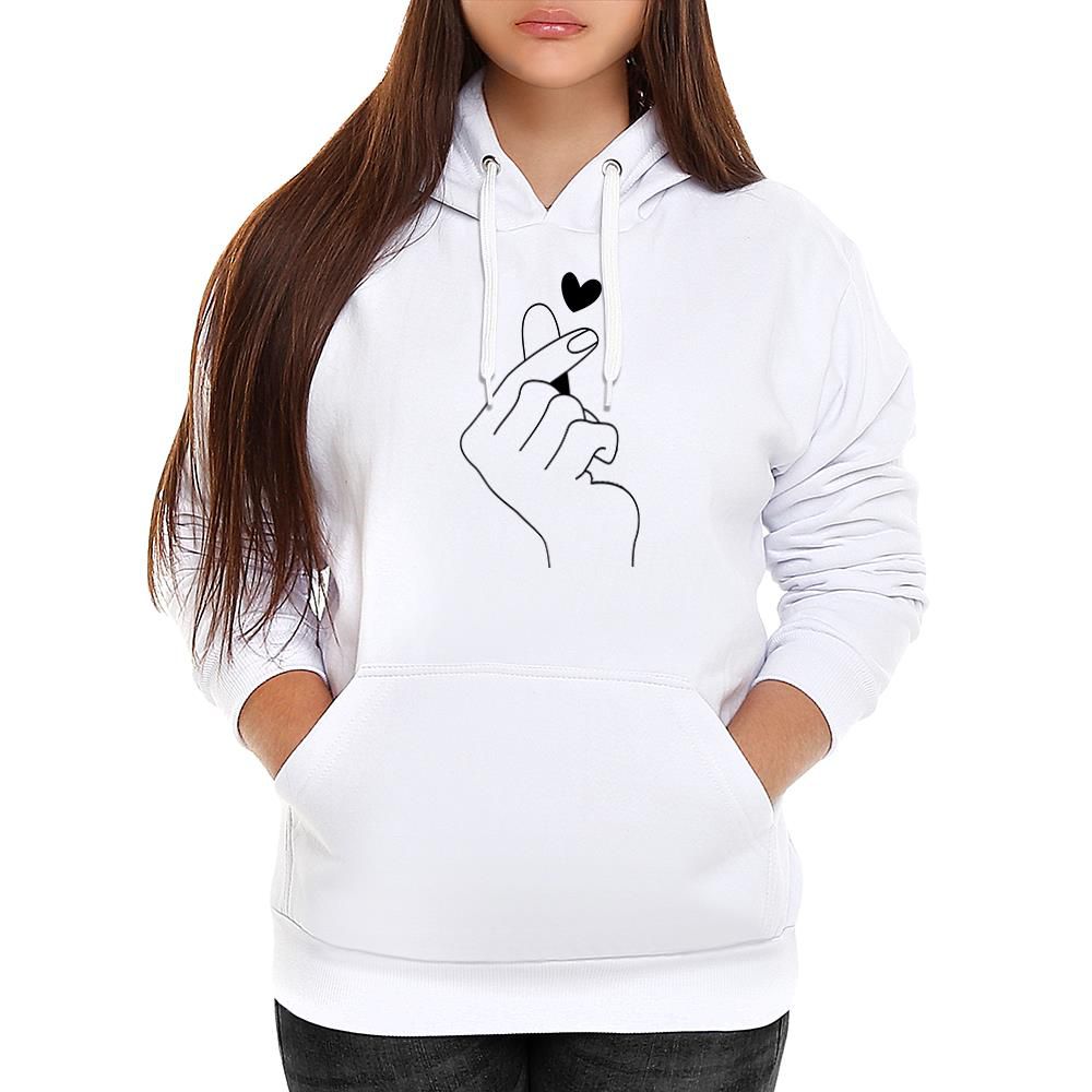 Moletom Feminino M o Coreana Canguru com Capuz Branco Benellys