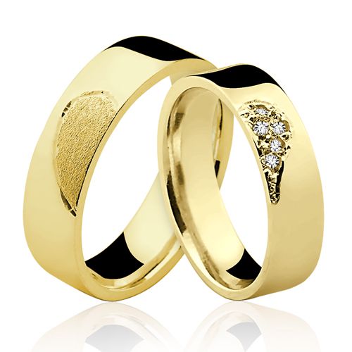 Alianças de Casamento Batimentos Cardíacos com Diamantes em Ouro [9mm]