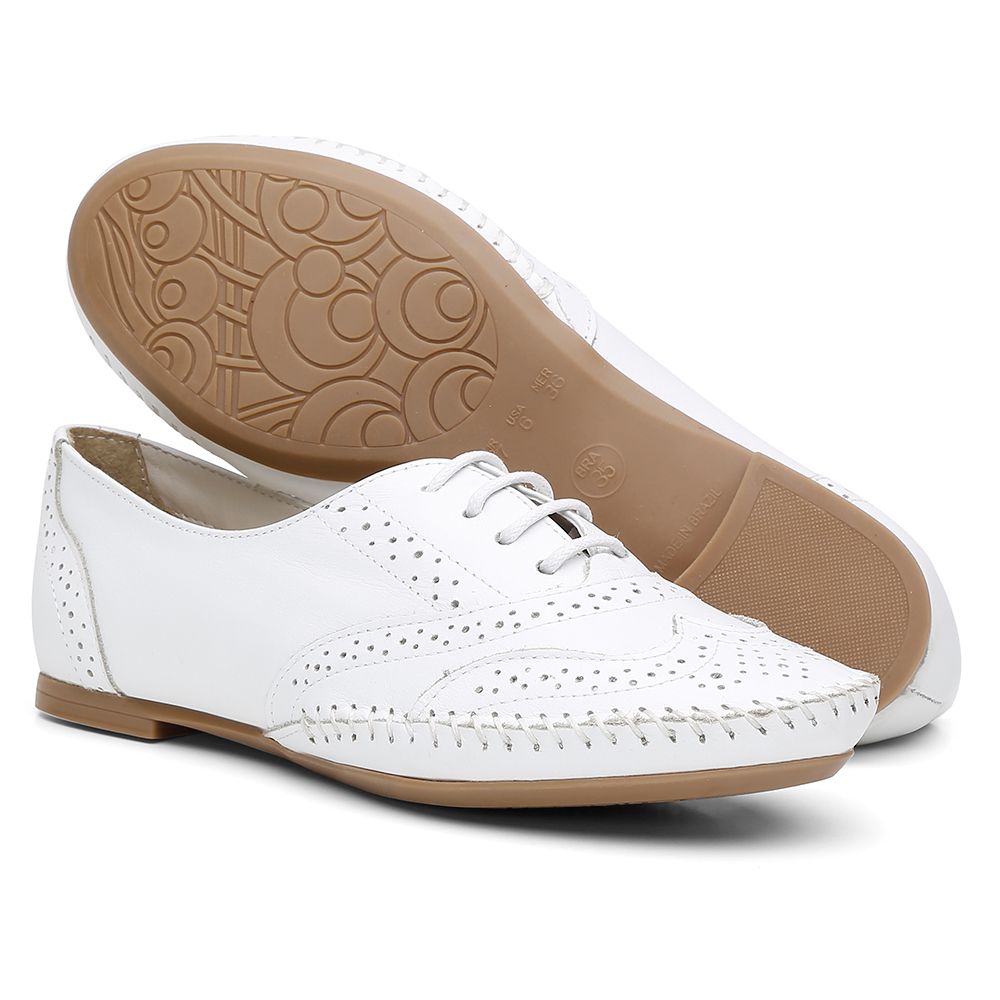 Sapato Oxford Feminino Em Couro Comfort - Branco | NINE4 STORE