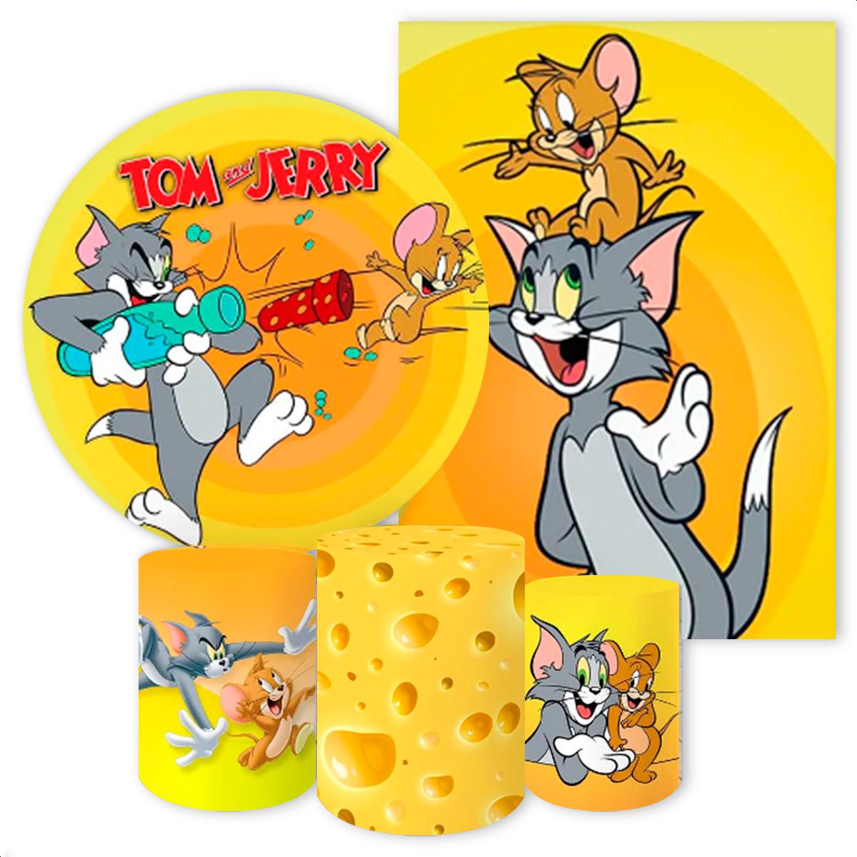 Kit Pe As Capa Redonda Capa Retangular Trio Capas Cilindros Sublimados Tema Tom Jerry