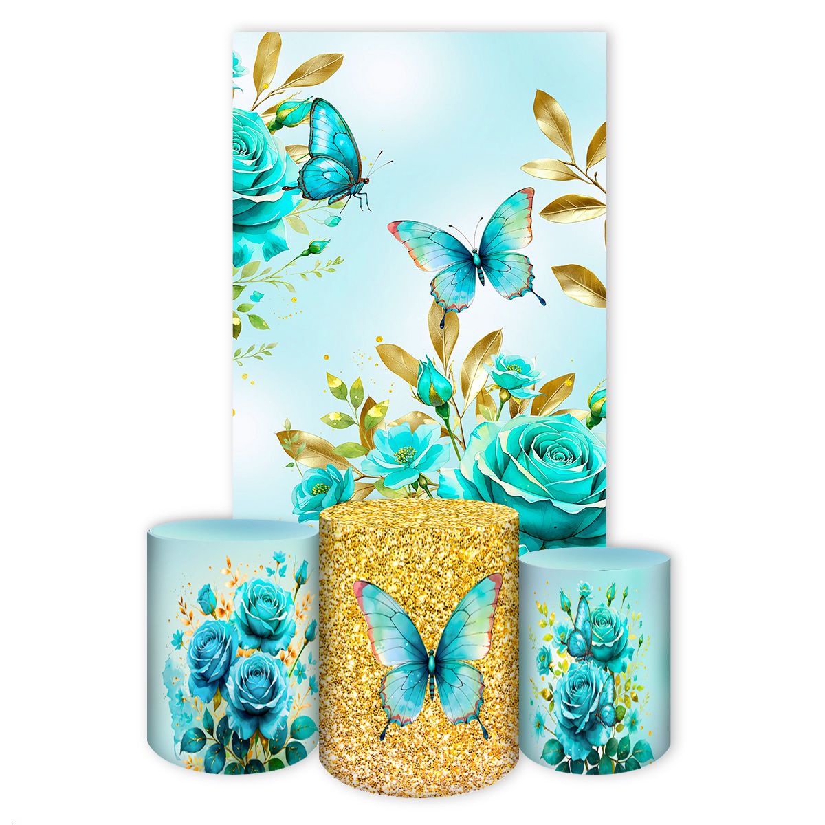 Kit Retangular + Trio de Cilindros Tema Borboleta 4225 | Painel Festivo
