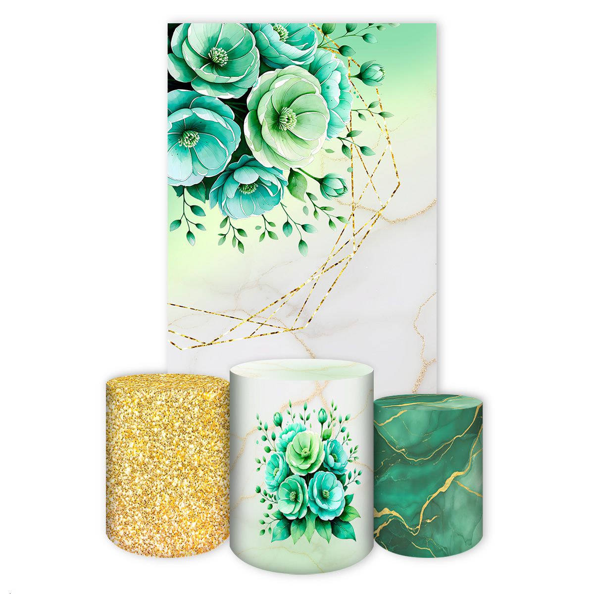 Kit Retangular + Trio de Cilindros Tema Flores 4232 | Painel Festivo