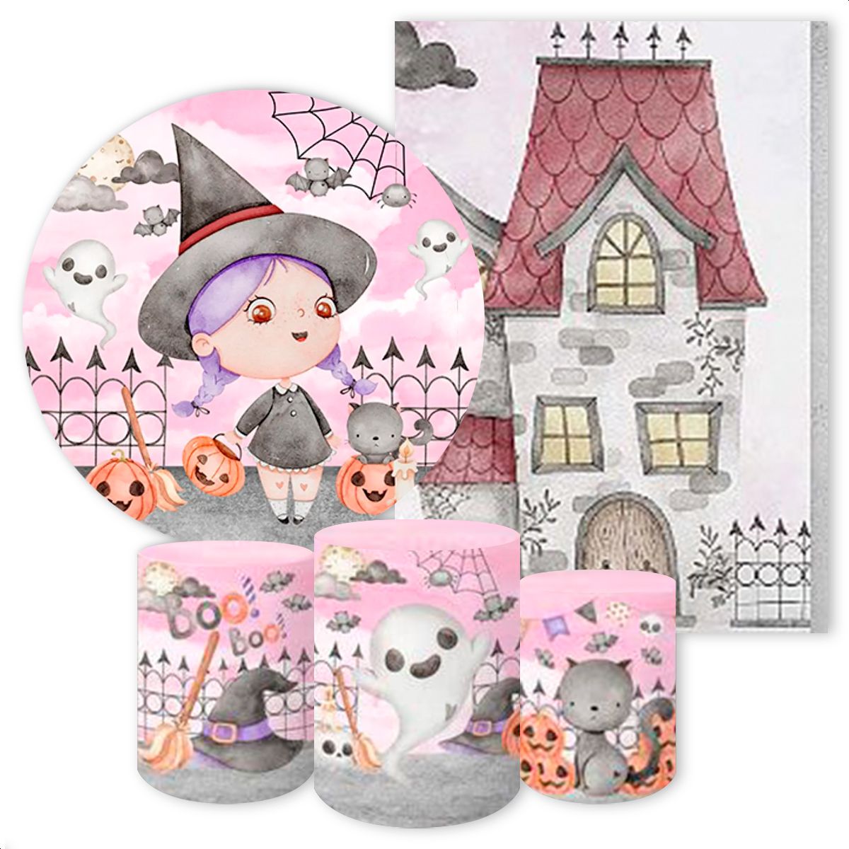 Kit Pe As Capa Redonda Capa Retangular Trio Capas Cilindros Sublimados Tema Halloween