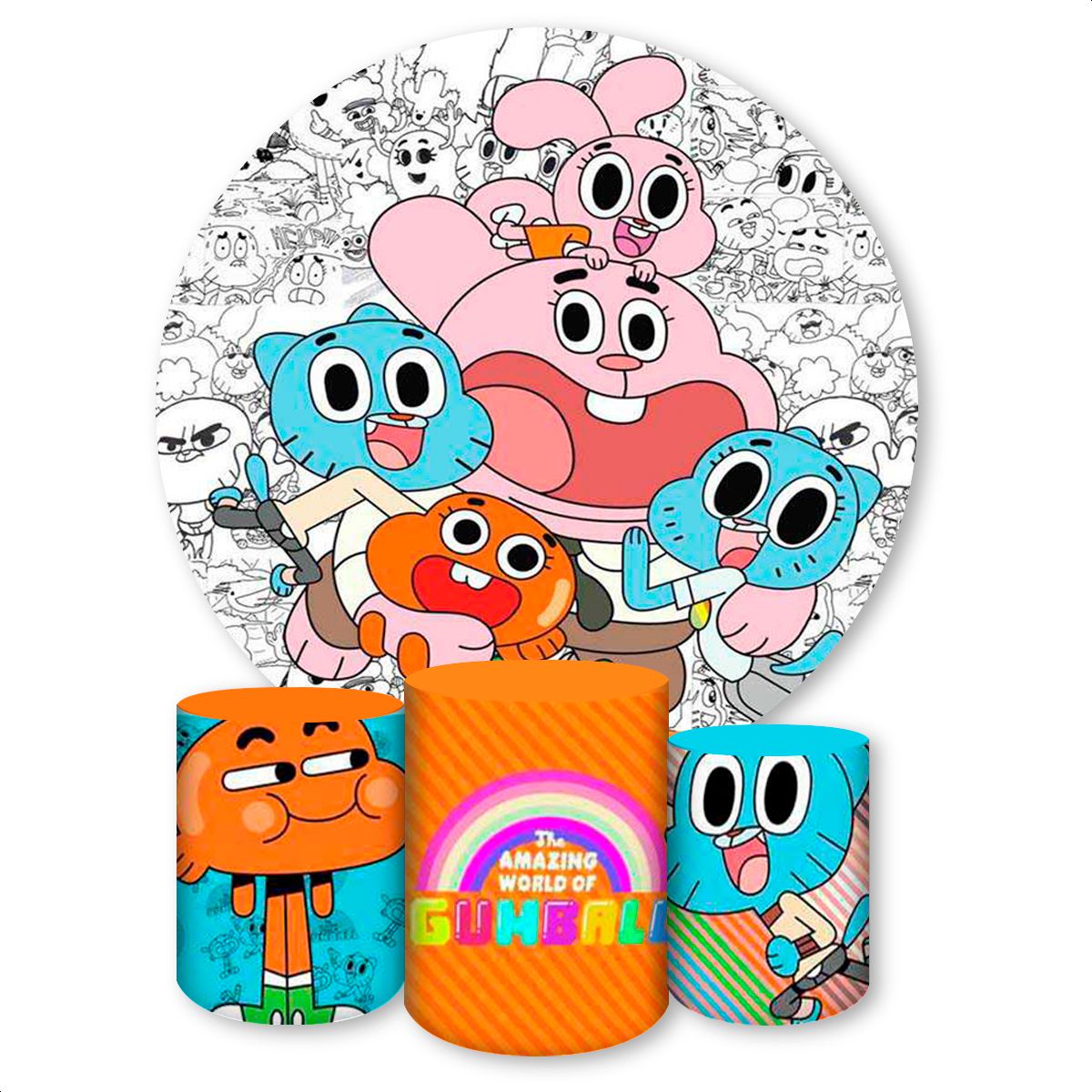 Capa Painel + Trio Capas Cilindros Sublimados Tema Incrível Mundo de  Gumball 896 | Painel Festivo