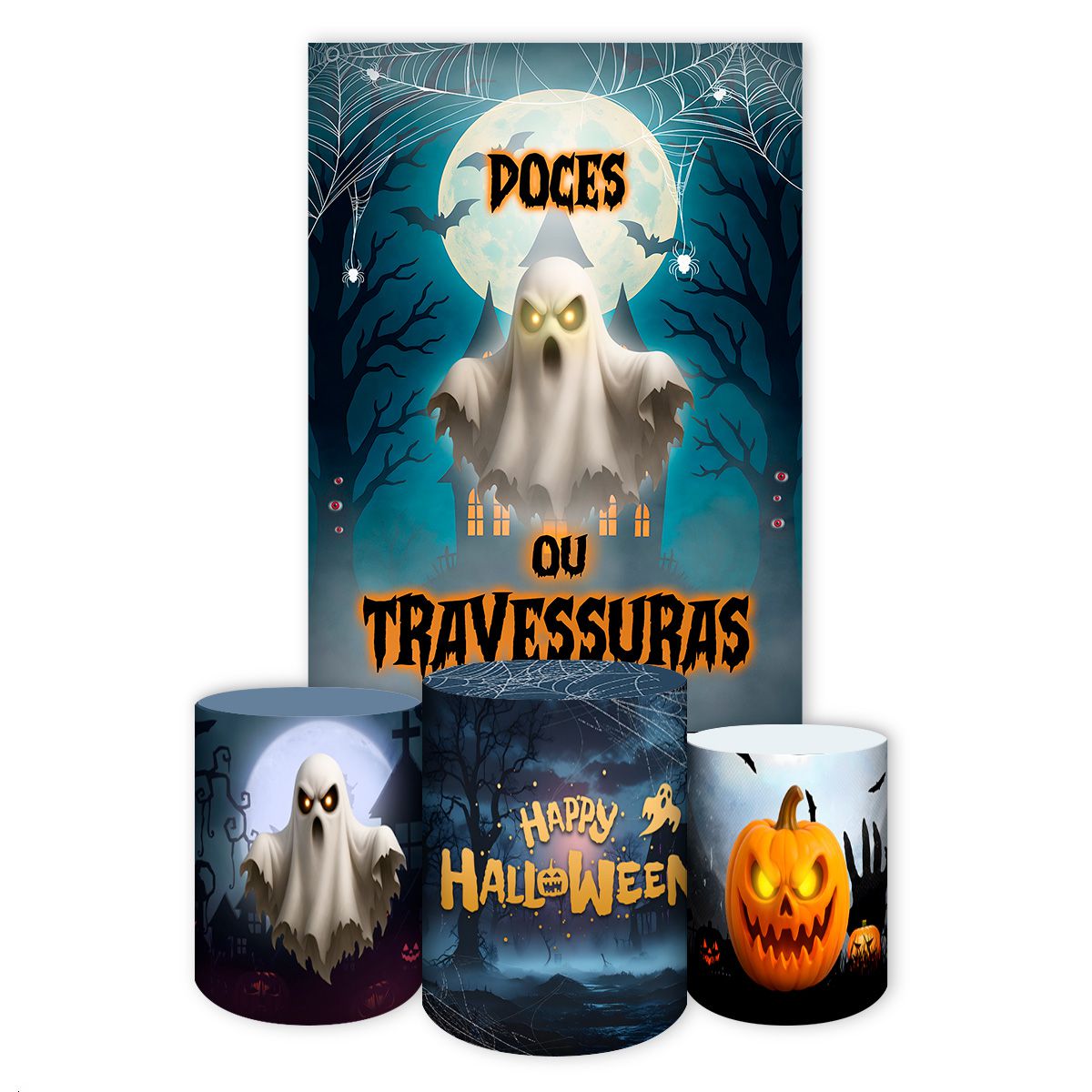 Kit Retangular + Trio Cilindros Tema Halloween 7160 | Painel Festivo