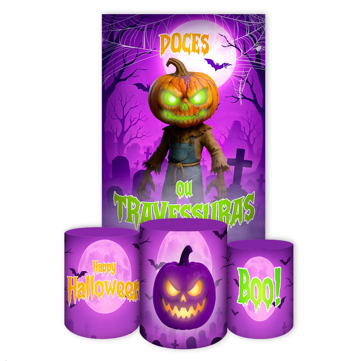 Kit Retangular + Trio Cilindros Tema Halloween 7162 | Painel Festivo