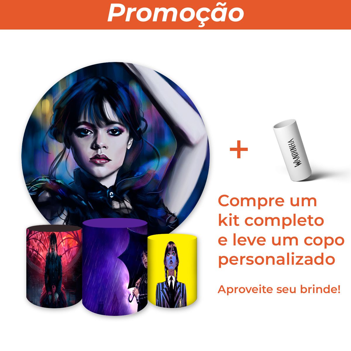 Capa Painel + Trio Capas Cilindros Sublimados Tema Wandinha 4 | Painel ...