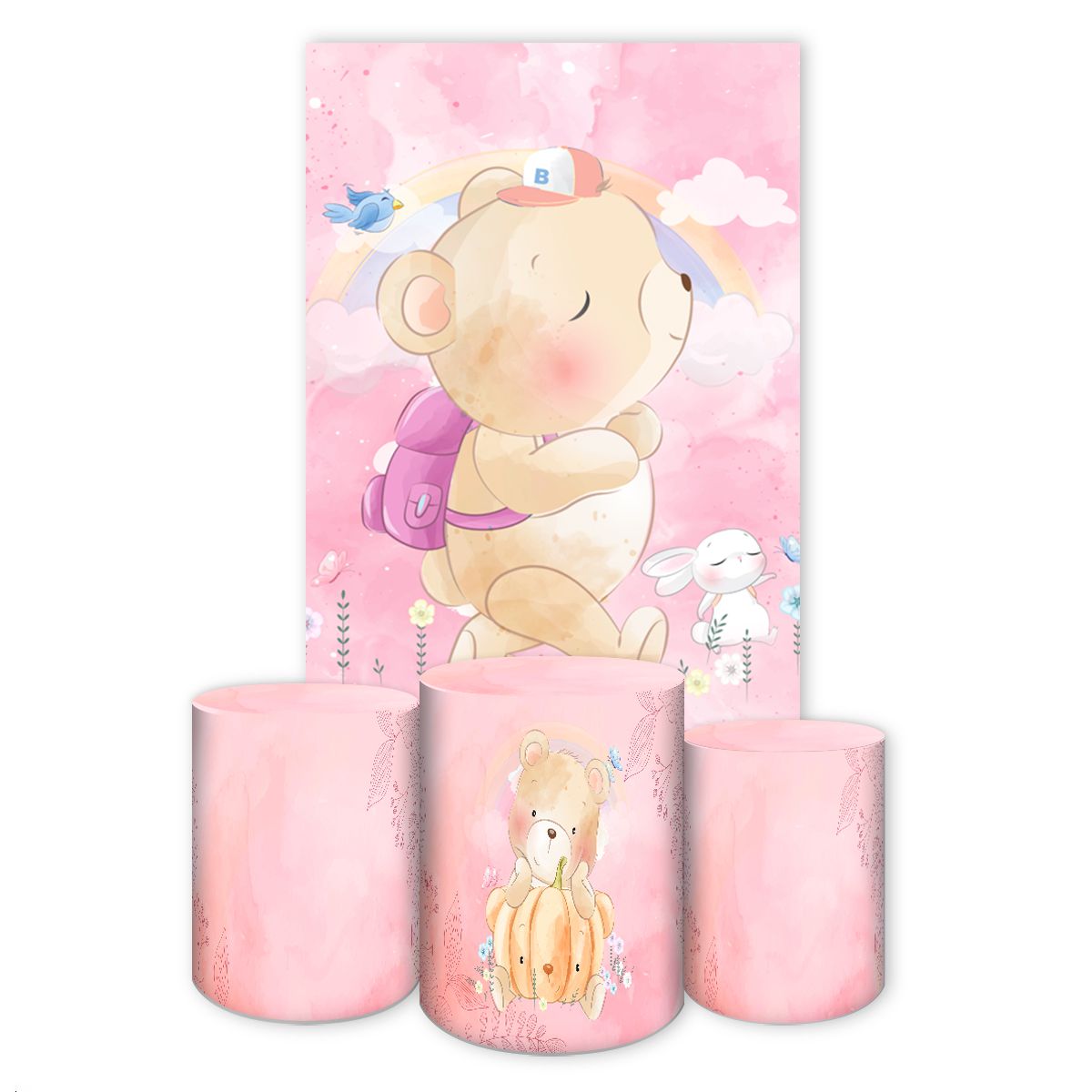 Capa Retangular + Trio Capas Cilindros Sublimados Tema Ursinho 2556 ...