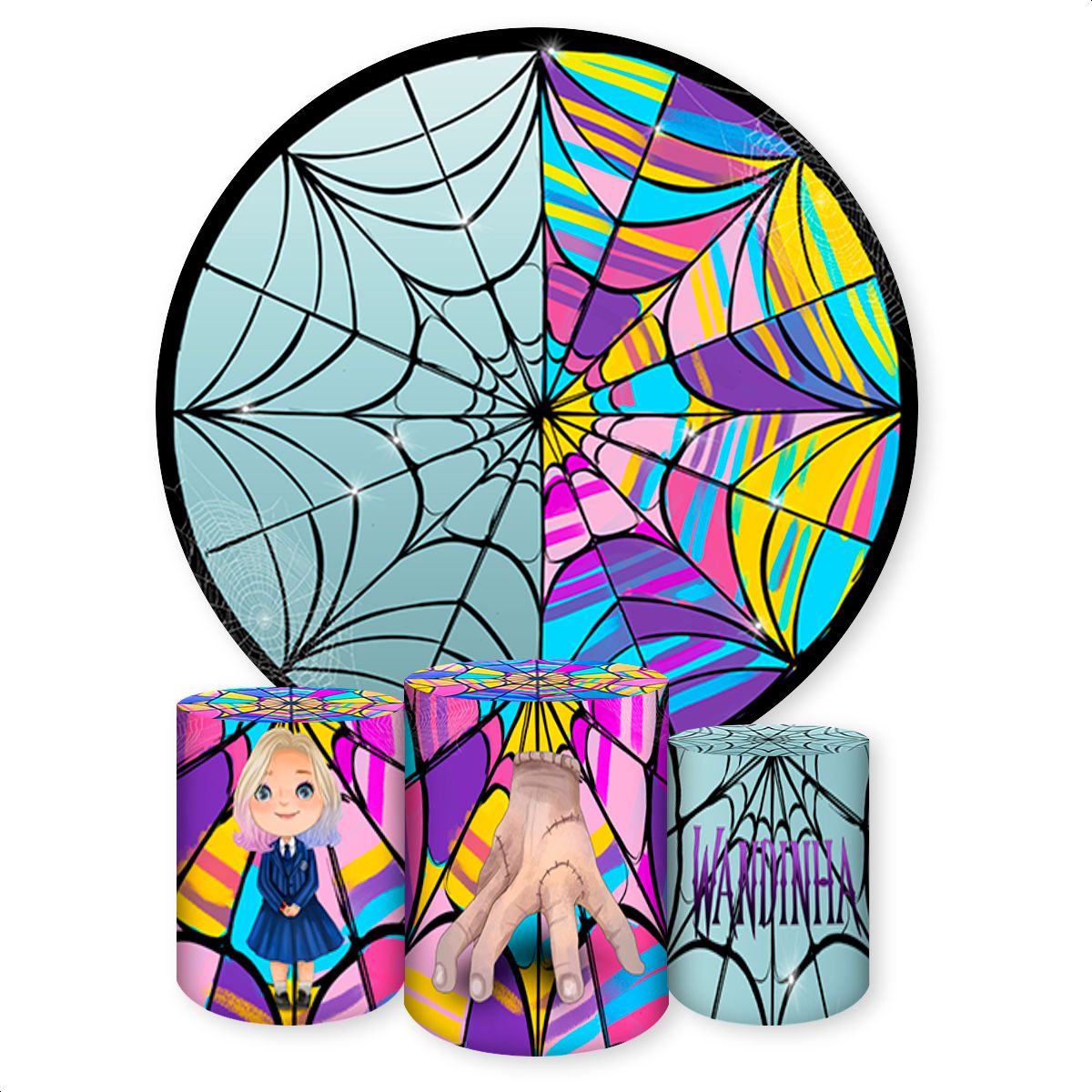 Capa Painel + Trio Capas Cilindros Sublimados Tema Wandinha 1079 ...