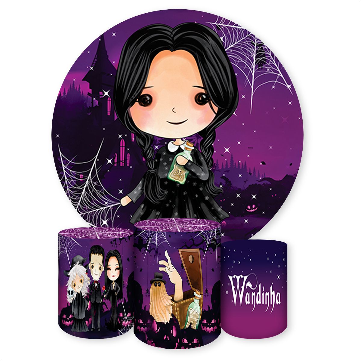 Capa Painel + Trio Capas Cilindros Sublimados Tema Wandinha 1081 ...