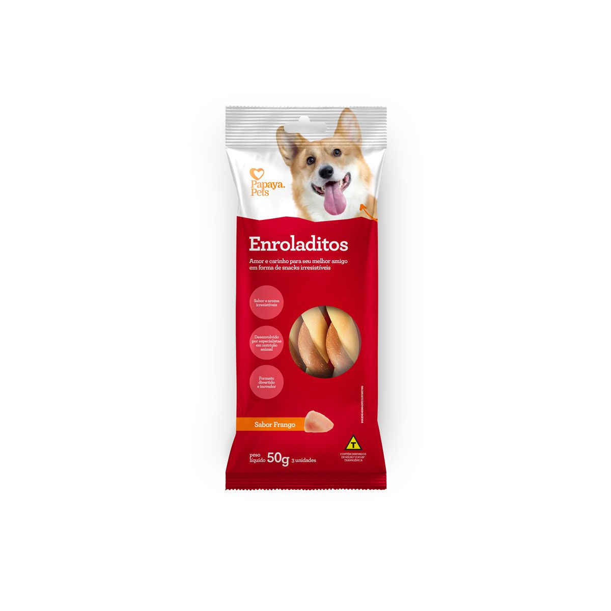 Enrolatidos Snack Petisco 50g 3un Sabor Frango Papaya Pets Copia