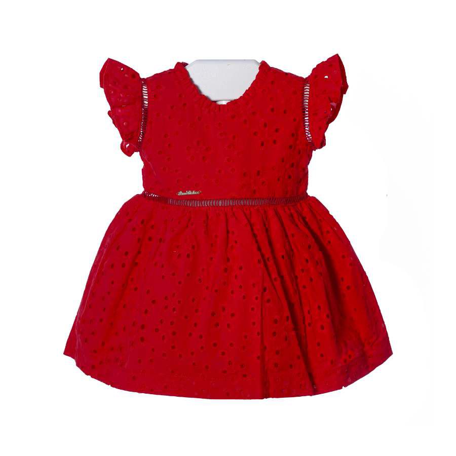 Vestido Bebê Vermelho Laise com Ponto Palito Petit Papillon Bebê