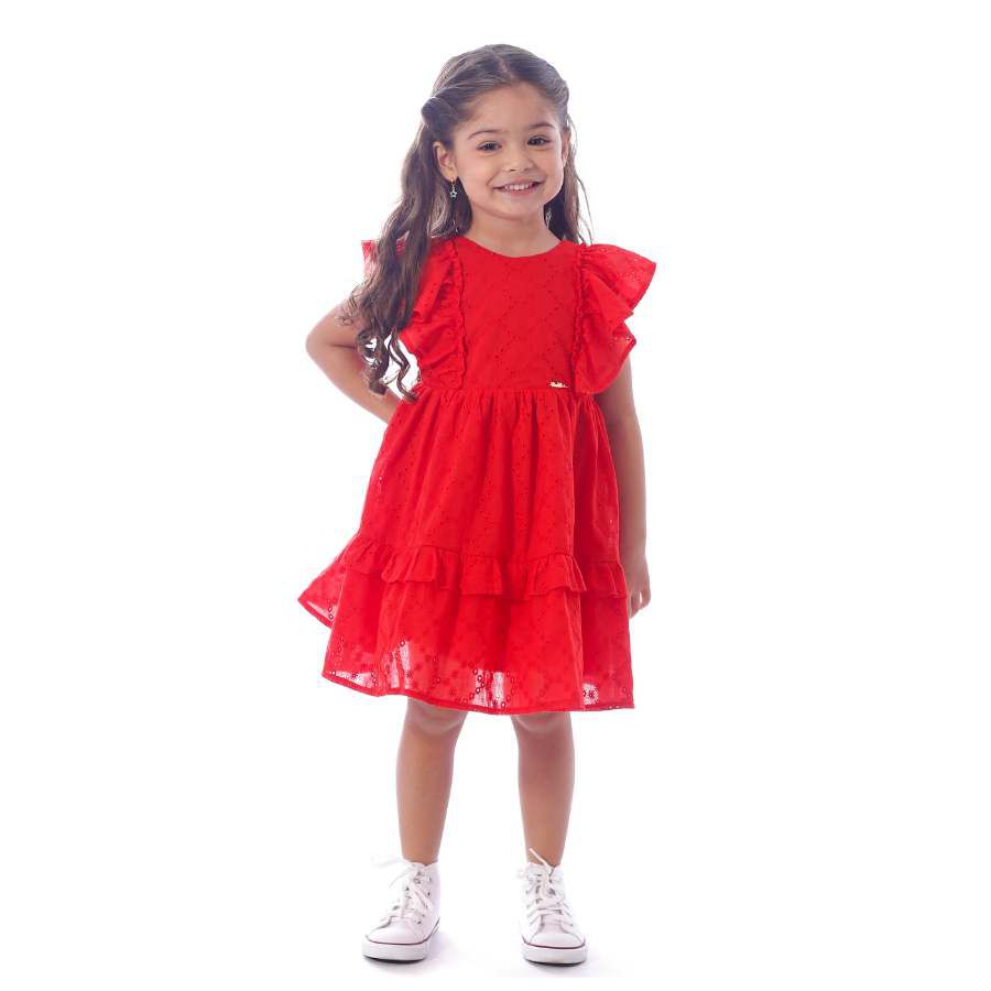 Vestido Infantil Vermelho Laise Babados Petit Papillon Bebê