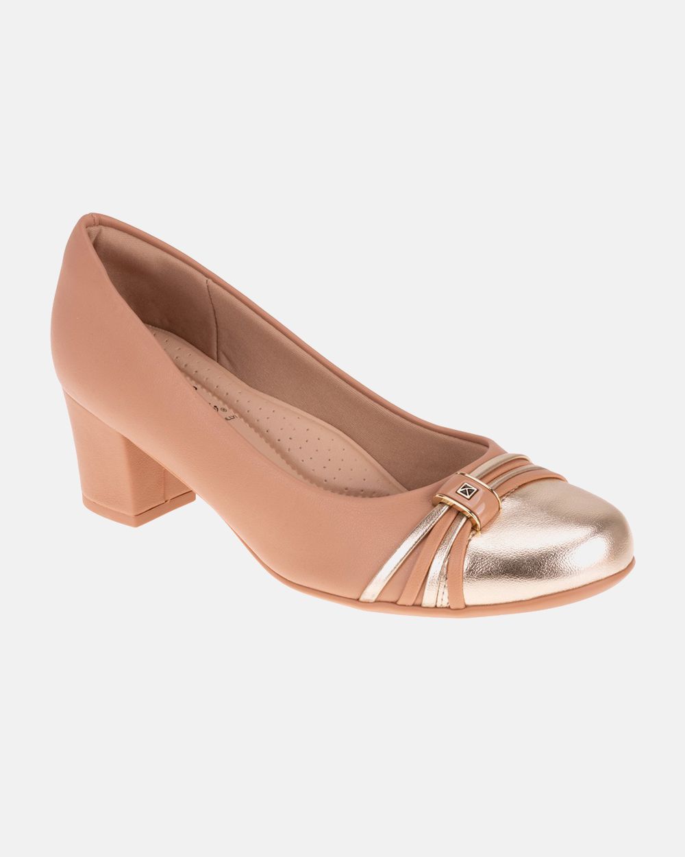 Sapato Social Feminino Magnólia Amêndoa Ouro Pé Relax