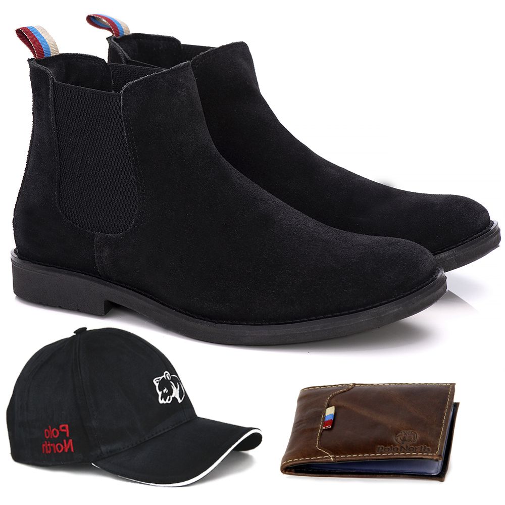 kit Bota Chelsea Masculina Polo North Preta + Boné Preto | Polo North