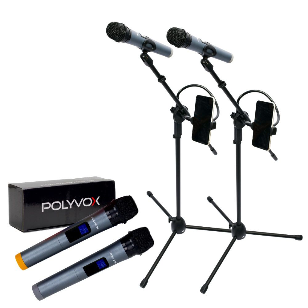 Kit Pedestais Trip Suporte P Celular Par Microfones S Fio Polyvox