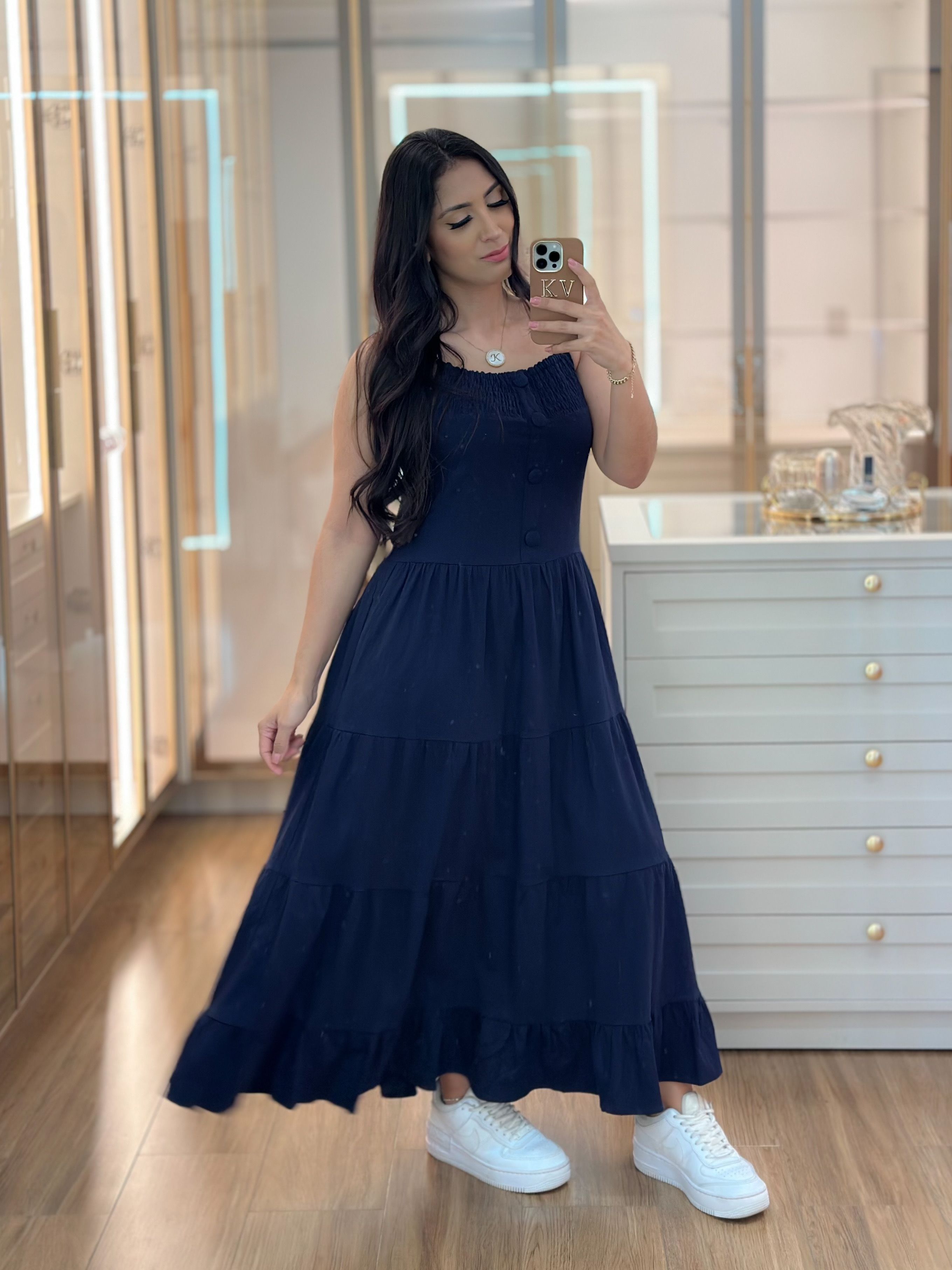 Vestido de shop linho azul marinho
