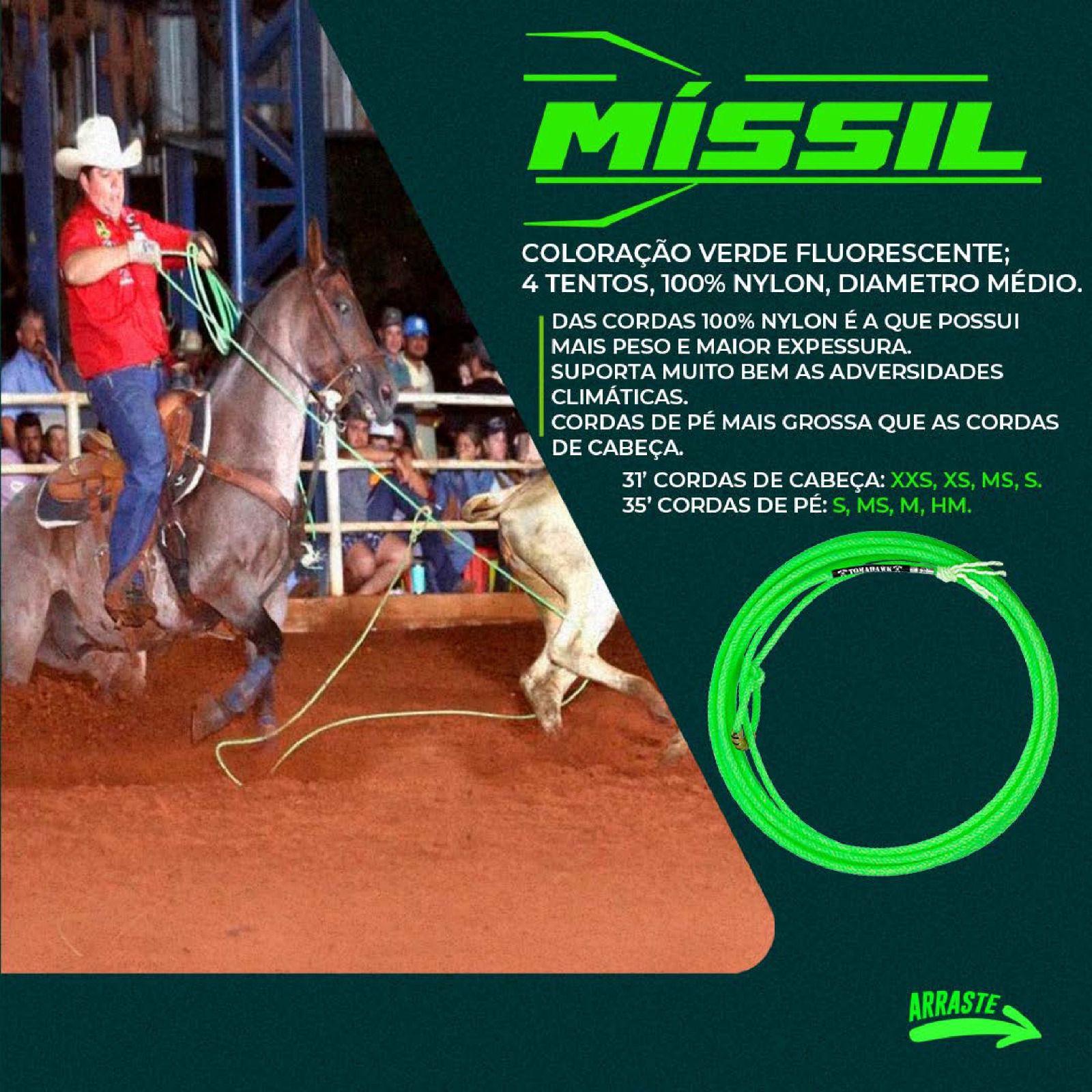 Corda Tomahawk Ropes Míssil Cabeça – Nylon 100%, 4 Tentos, Resistente e ...