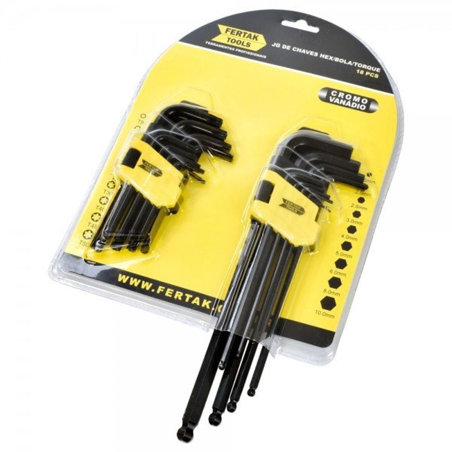 Jogo de Chave Allen e Torx com 18 Peças 2413 Fertak | Santec