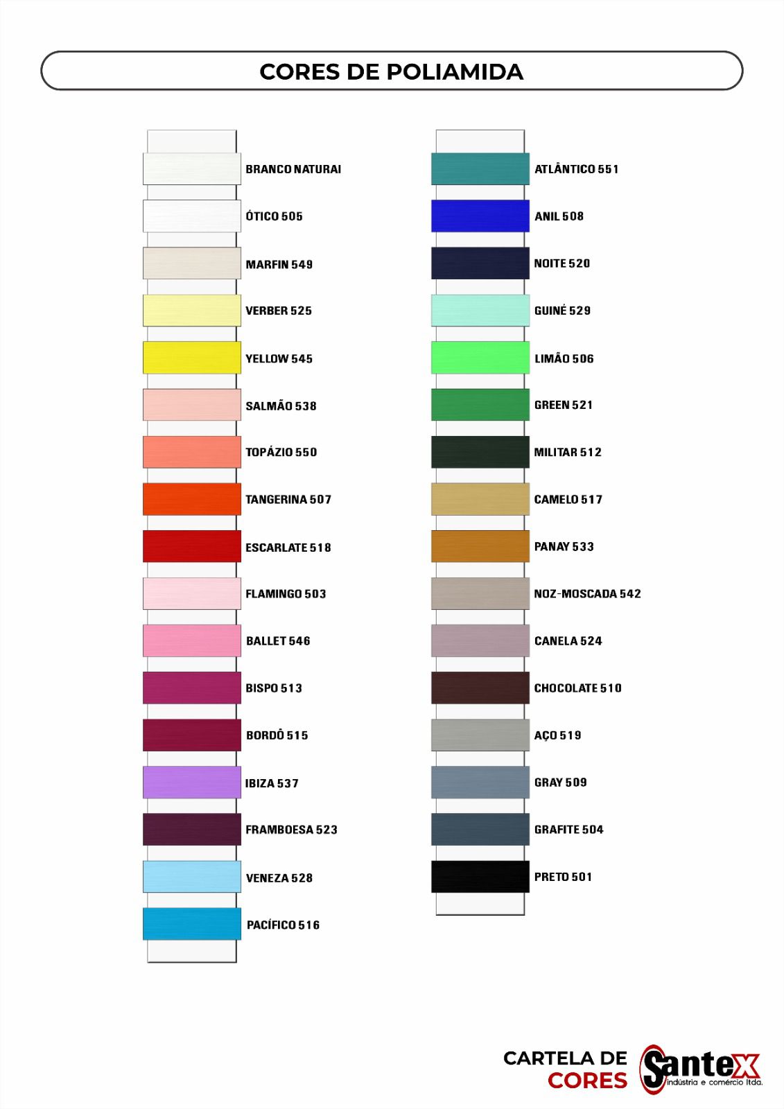 CARTELA DE CORES POLIAMIDA | SANTEX TEXTIL