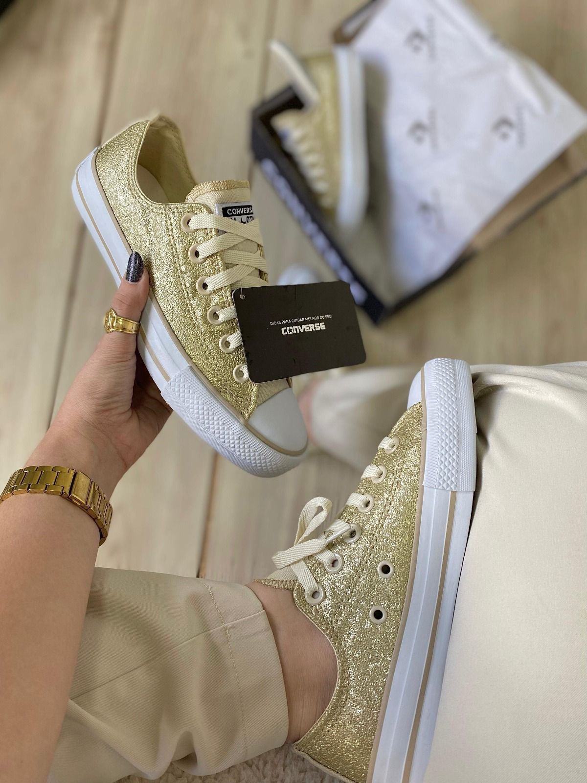 Tênis All Brilho Ouro Talline Sapatilhas Atacado