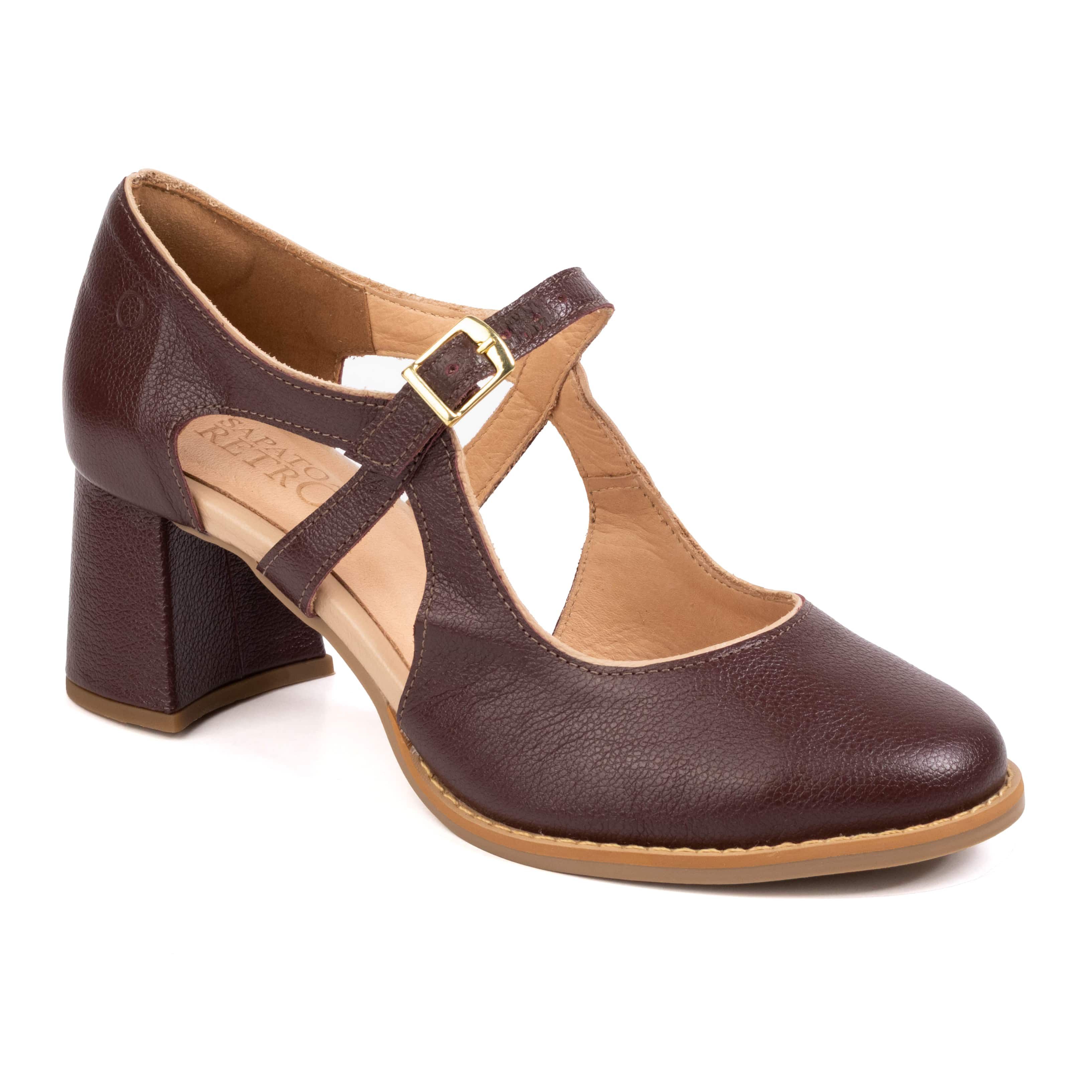 Sapato Boneca Marrom Madeira com Salto 6cm Sapato Retrô Sapato