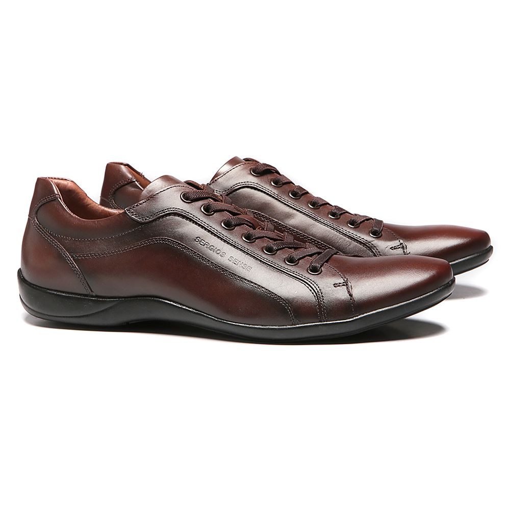 【marron】 TÊNIS MASCULINO CASUAL EM COURO MARROM COM CONFORTO | SERGIO`S