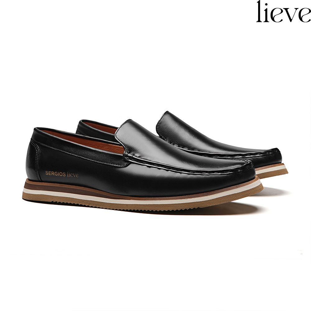 SAPATO MOCASSIM MASCULINO CASUAL EM COURO PRETO SERGIO`S
