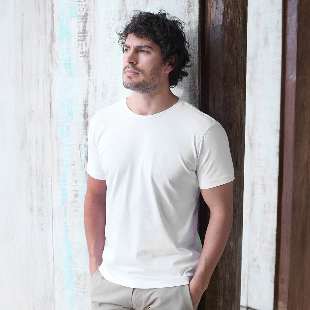 Camiseta Básica Masculina Gola V Em Algodão AZUL