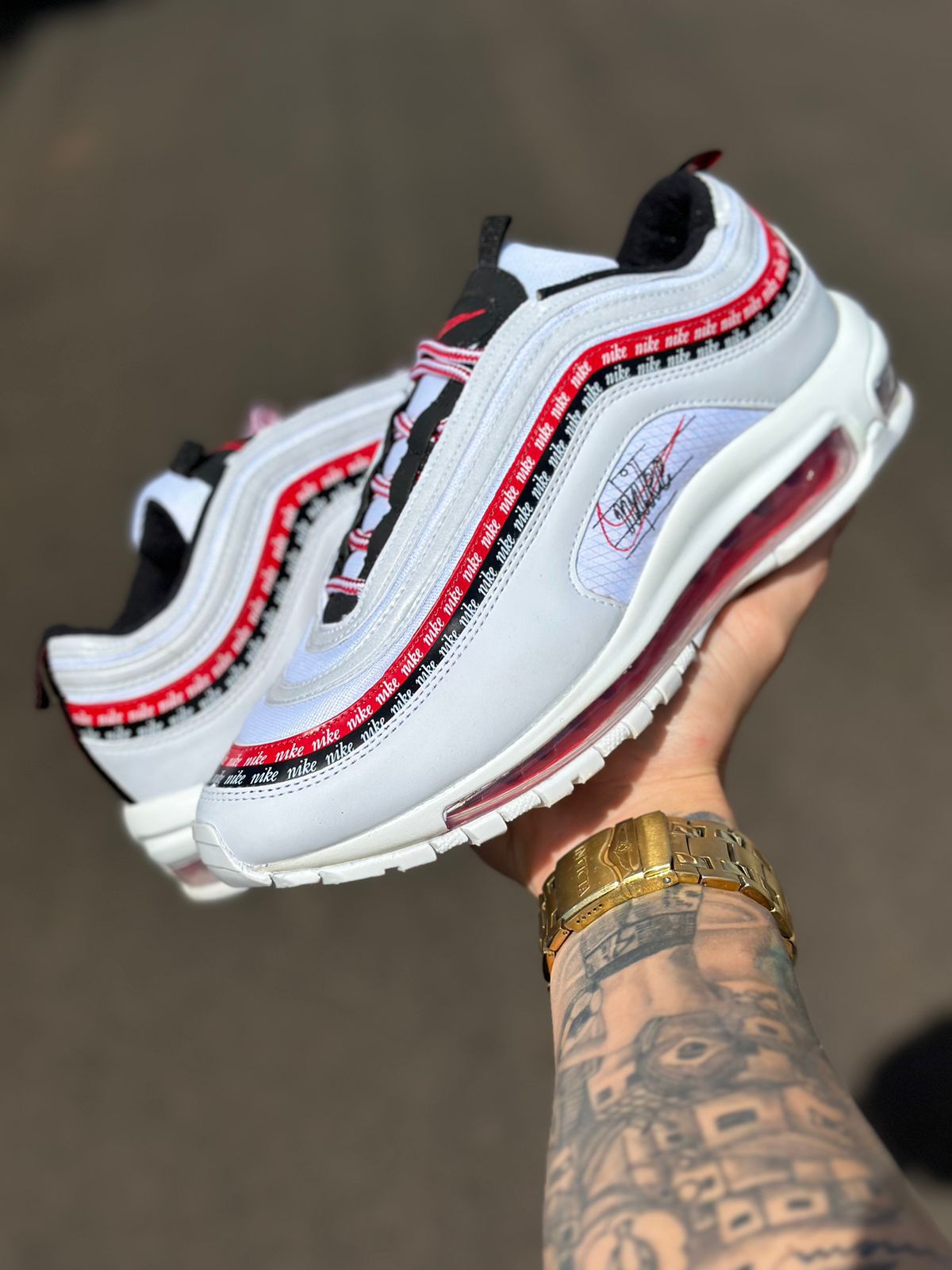 Tenis Nk Air Max 97 Branco Escrito Bem Vindos 4030