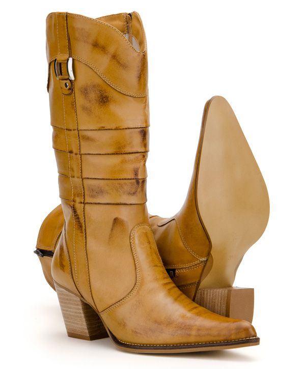 Bota Texana Feminina Bico Fino Castor em Couro TEXASKING