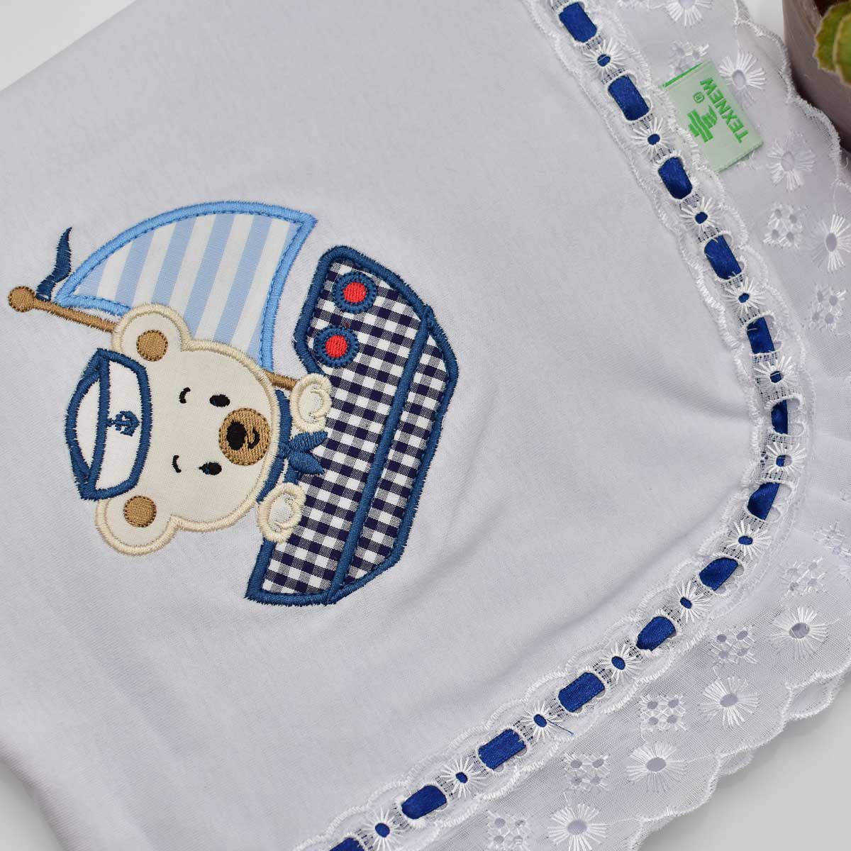 Manta Bebê Malha Ursinho Marinheiro Marinho TexNew Bebê
