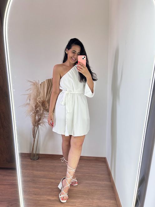 Vestido Curto Nula Manga Manuela Branco Thais Ventura