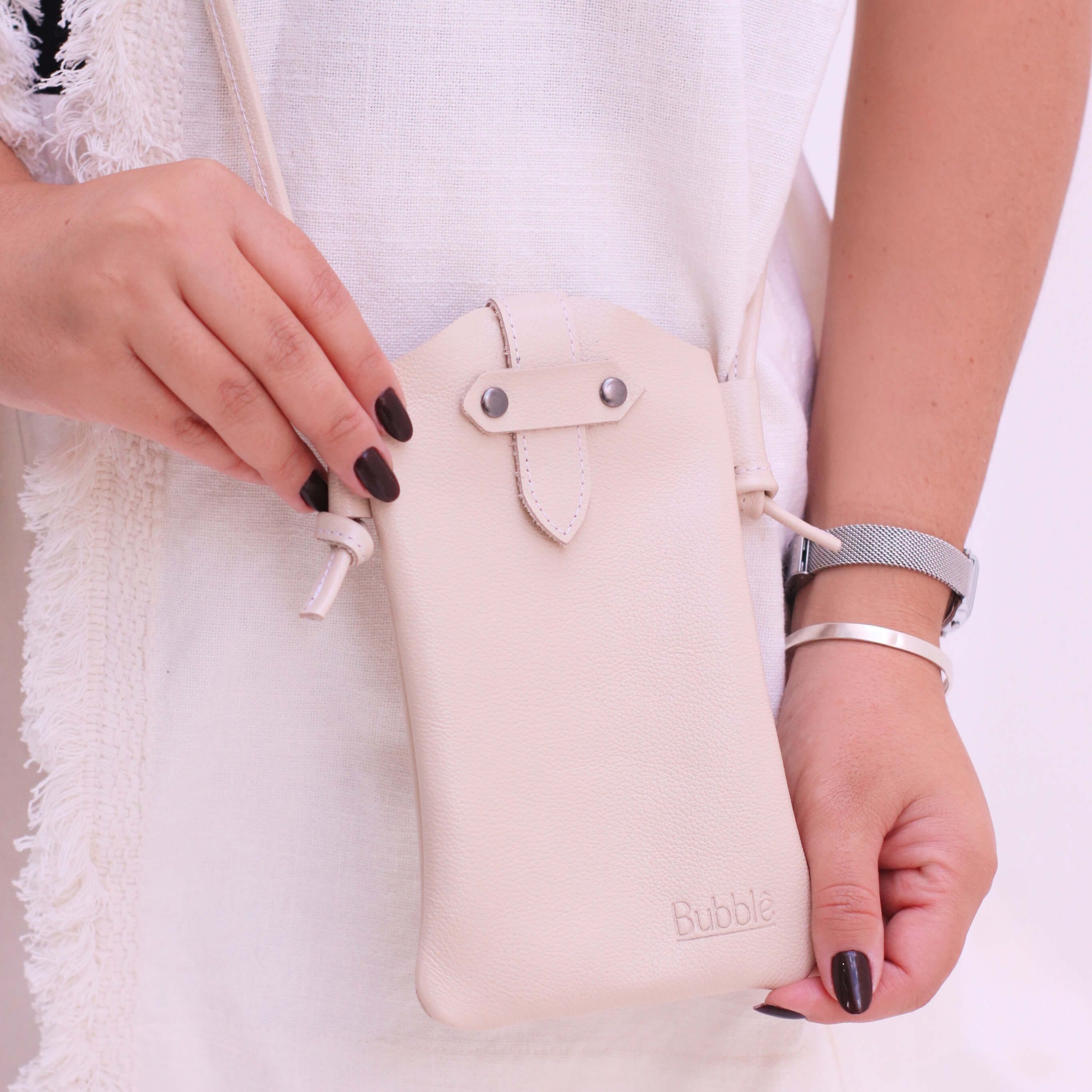 Bolsa Porta Celular Feminina Couro Legítimo Off White | Bubblê