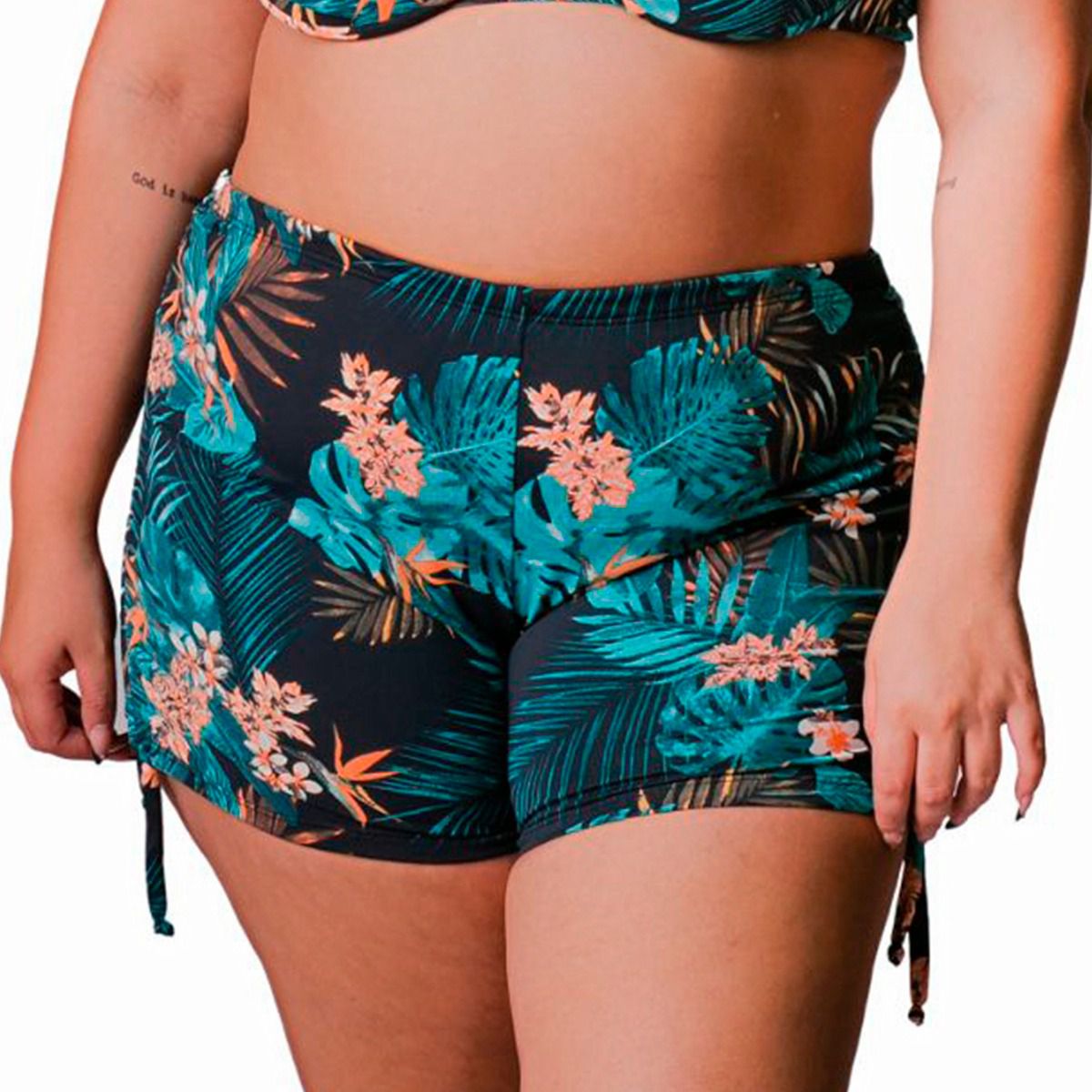 Short de Biquíni c/Ajuste Lateral Plus Size Azul Marinho Loja Via Tropical