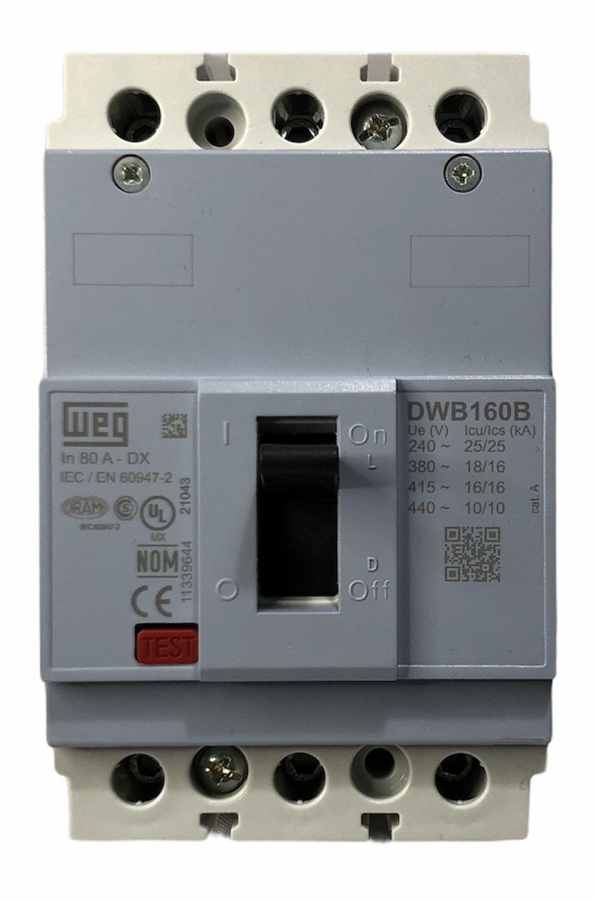 Disjuntor Caixa Moldada 80a Weg Dwb160b80-3dx (25ka 220v) | MAQPART