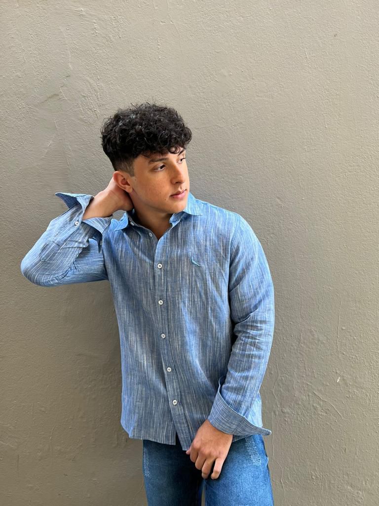 Camisa social azul claro slim discount