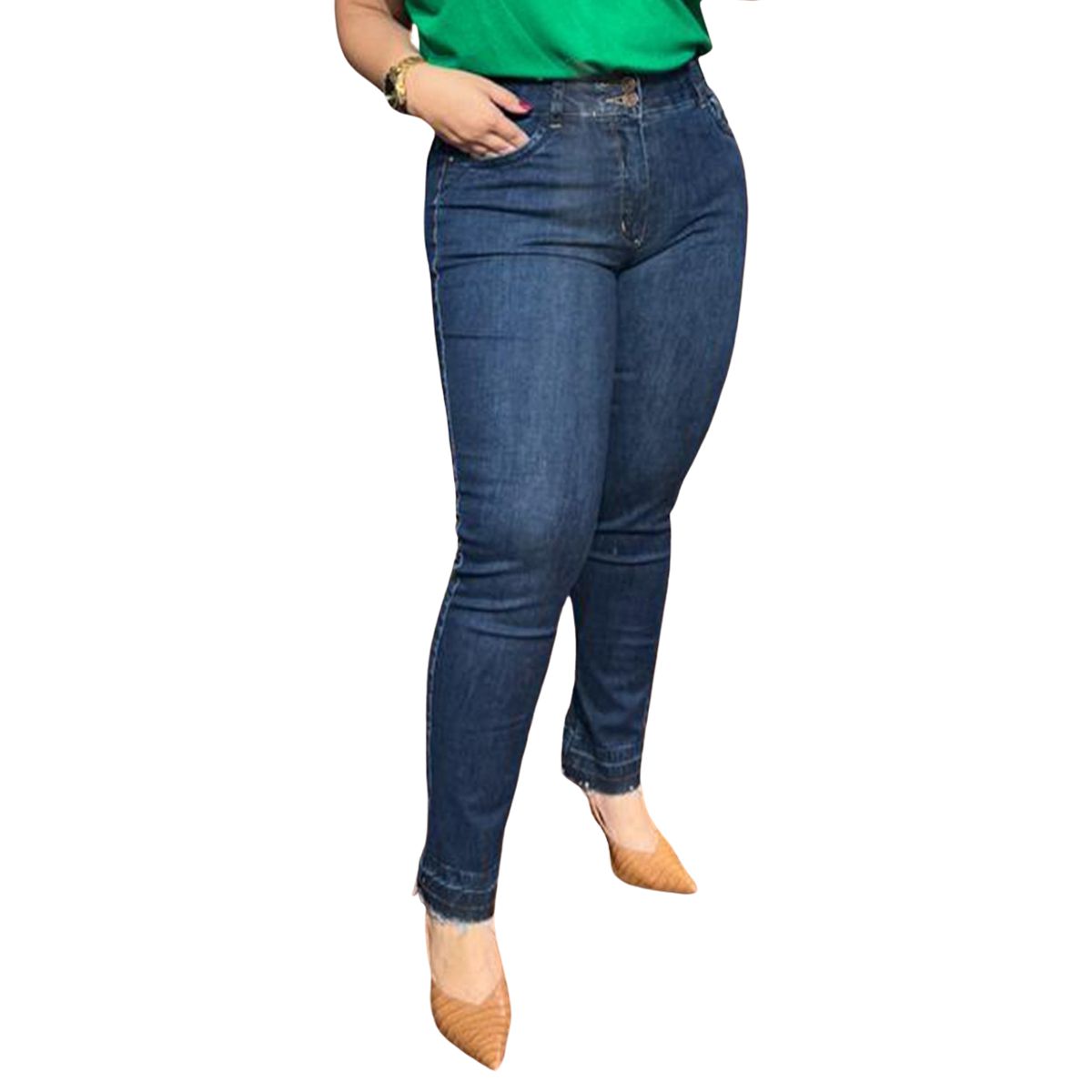 Calça Loopper Jeans Escuro Feminina Capri Barra Desdobrada | LOJA VOLARIUM