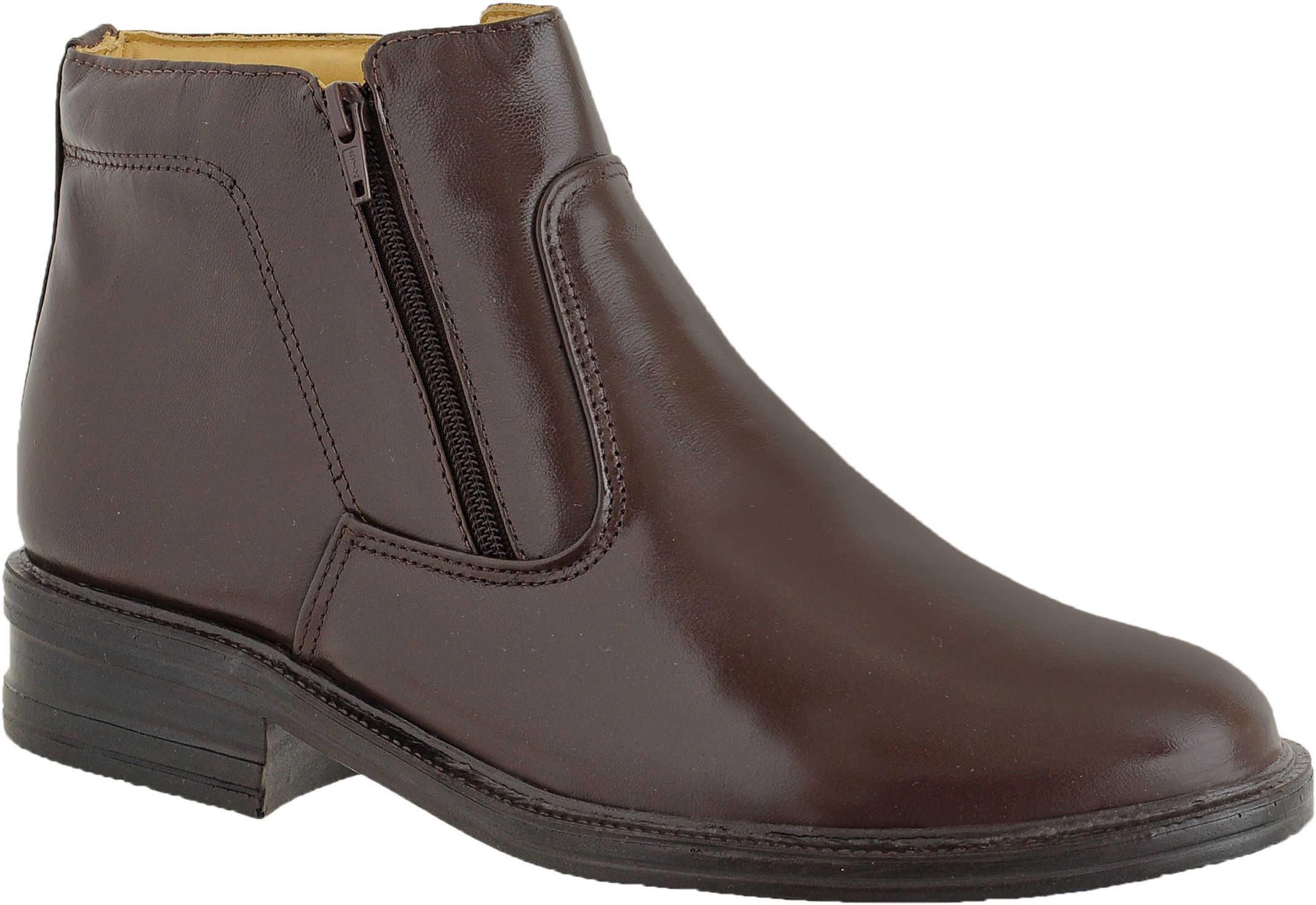 Bota Masculina de Couro Mestiço Conforto com Zíper Café