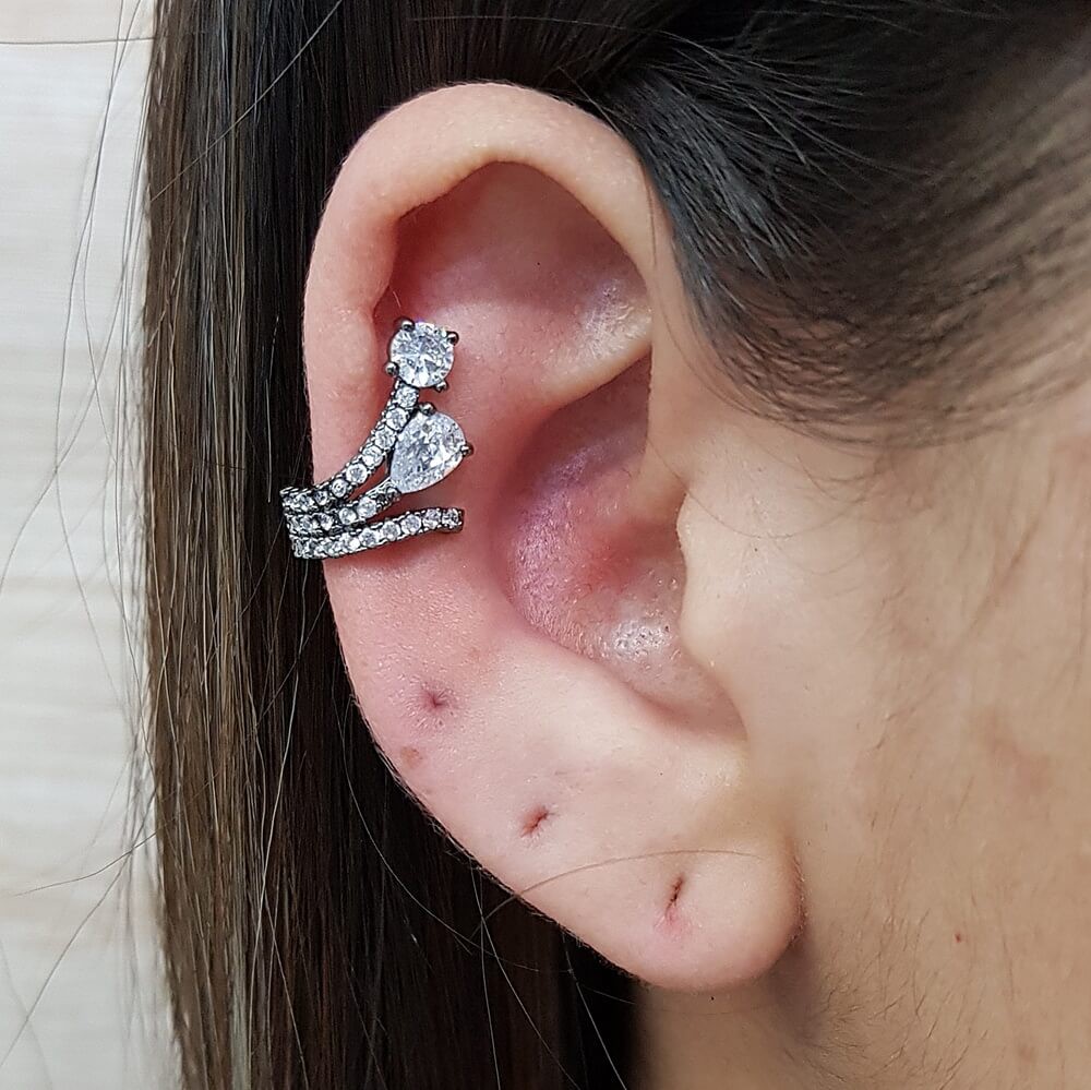 Piercing Fake Zircônia Gota Grafite Branco Chérie Bijoux