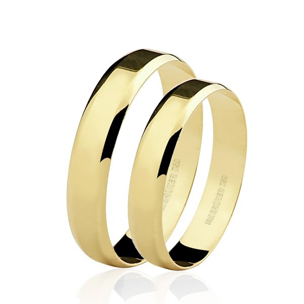 Par Aliancas De Ouro 18k Laterais Quadradas 4mm Micheletti Joias