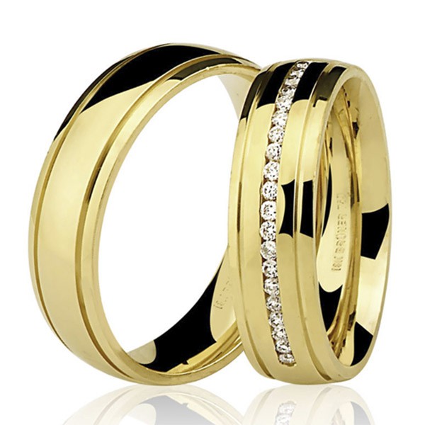 Par De Alianca Com Brilhantes Ouro 18k Anatomica 6mm Bruner