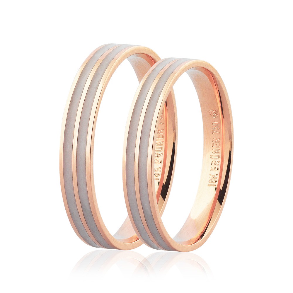 Par De Aliancas De Ouro Rose 18k Com Detalhe Pigmentado 3 5mm